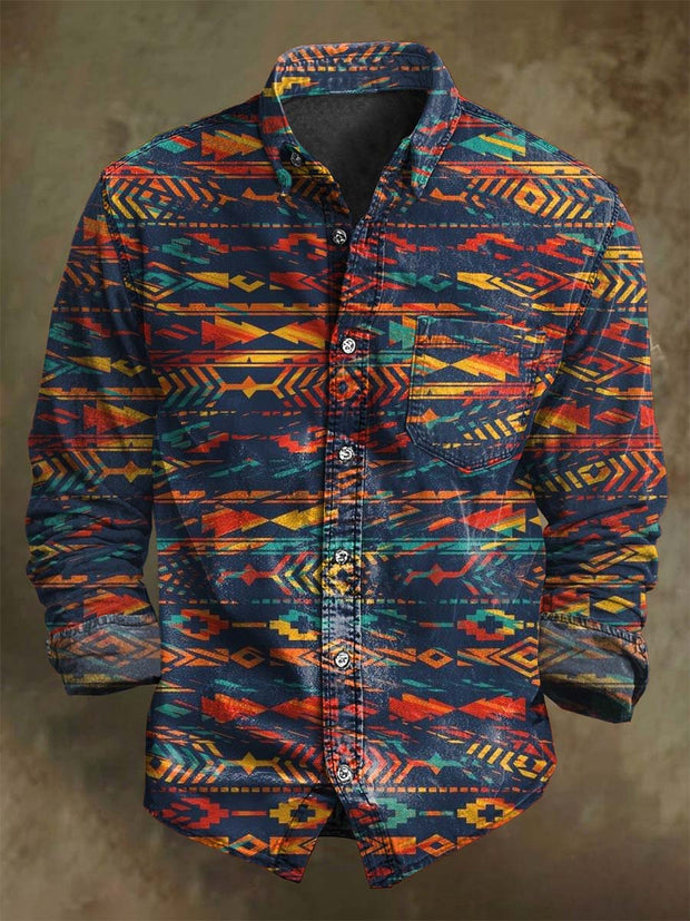 Vintage Western Style Printed Casual Long Sleeve Shirt