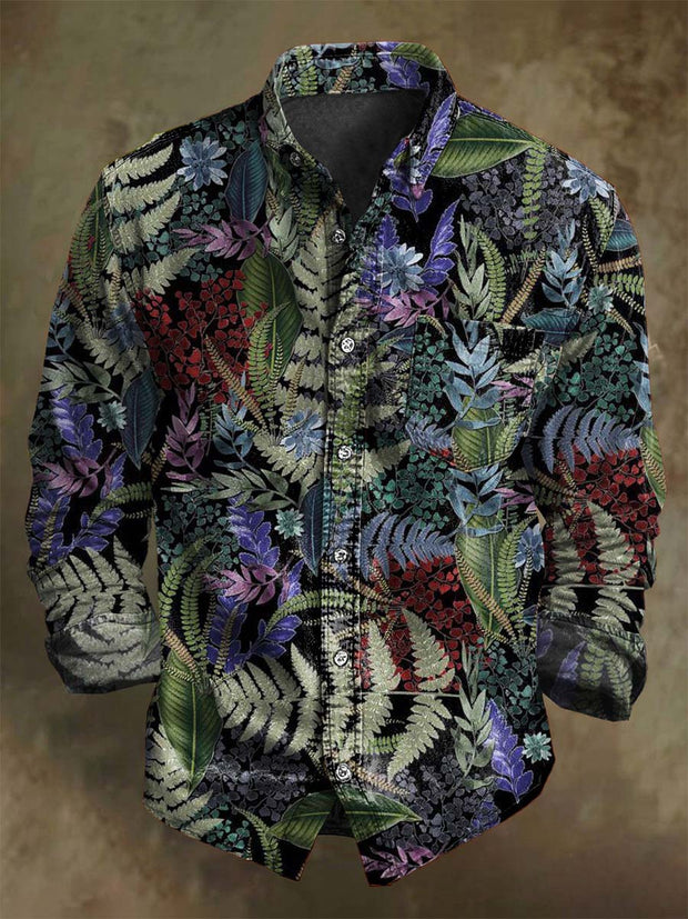 Colorful Leaf Print Casual Long Sleeve Shirt