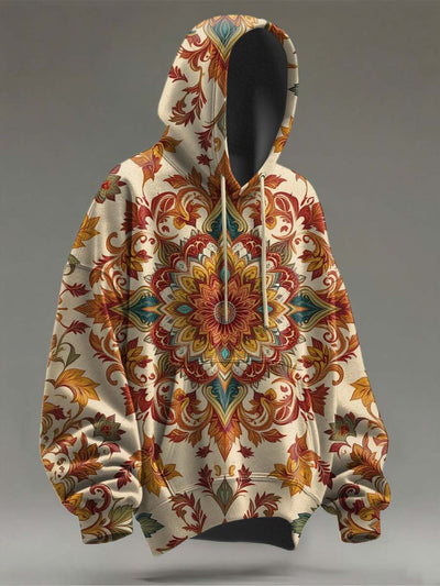 Vintage Floral Print Casual Hooded Sweatshirt