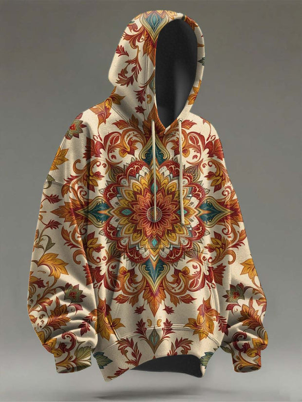 Vintage Floral Print Casual Hooded Sweatshirt