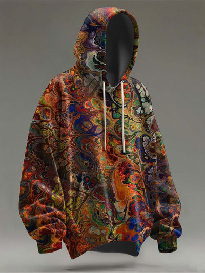 Colorful Abstract Water Wave Print Casual Hooded Sweatshirt
