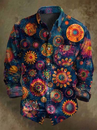 Vintage Colorful Floral Print Casual Long Sleeve Shirt