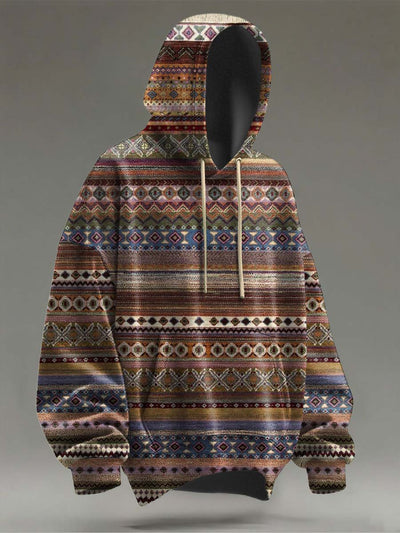 Vintage Stripe Print Casual Hooded Sweatshirt