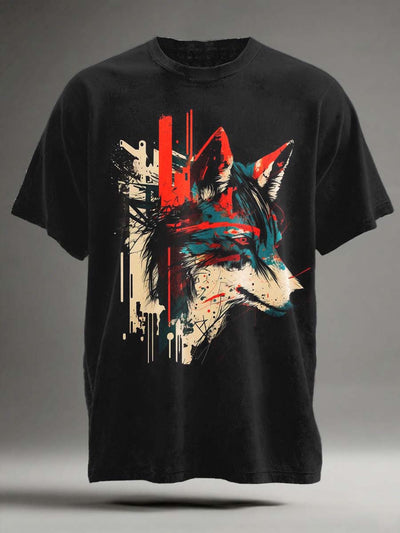 Vintage Nordic Wolf Print Casual Short Sleeve T-Shirt