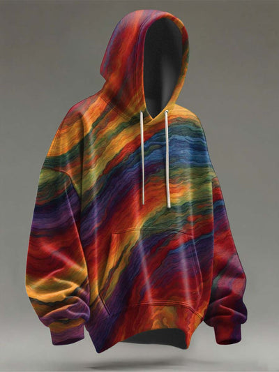 Colorful Irregular Stripe Print Casual Hooded Sweatshirt
