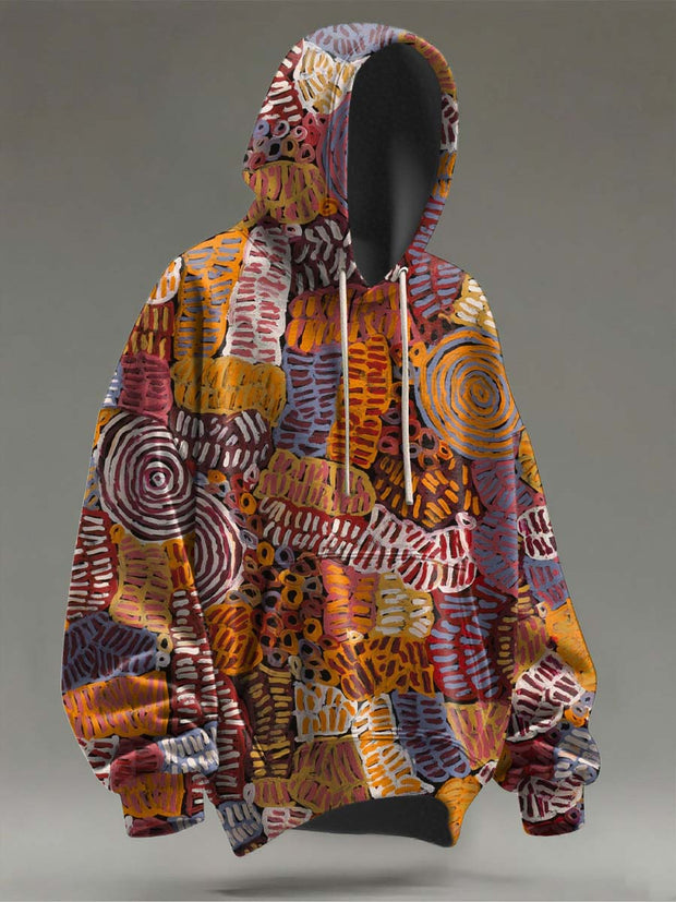 Vintage Abstract Art Print Casual Hooded Sweatshirt