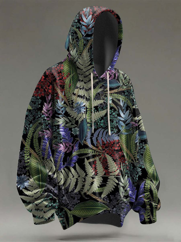 Multicolor Leaf Print Casual Hooded Sweatshirt