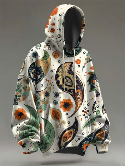 Vintage Paisley Floral Print Casual Hooded Sweatshirt