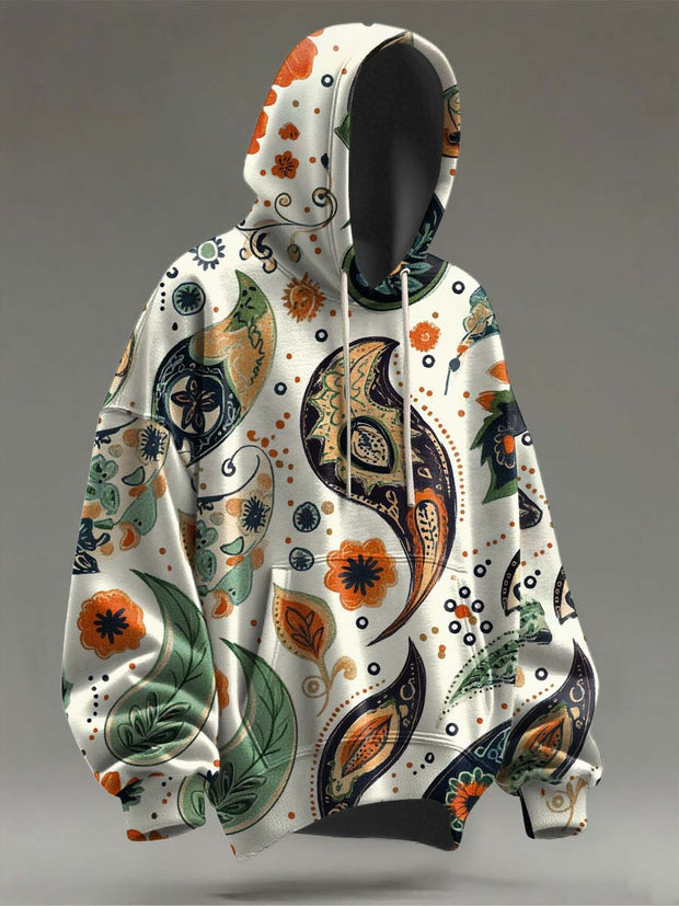 Vintage Paisley Floral Print Casual Hooded Sweatshirt