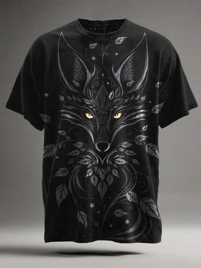 Magic Night Fox Print Casual Short Sleeve T-Shirt
