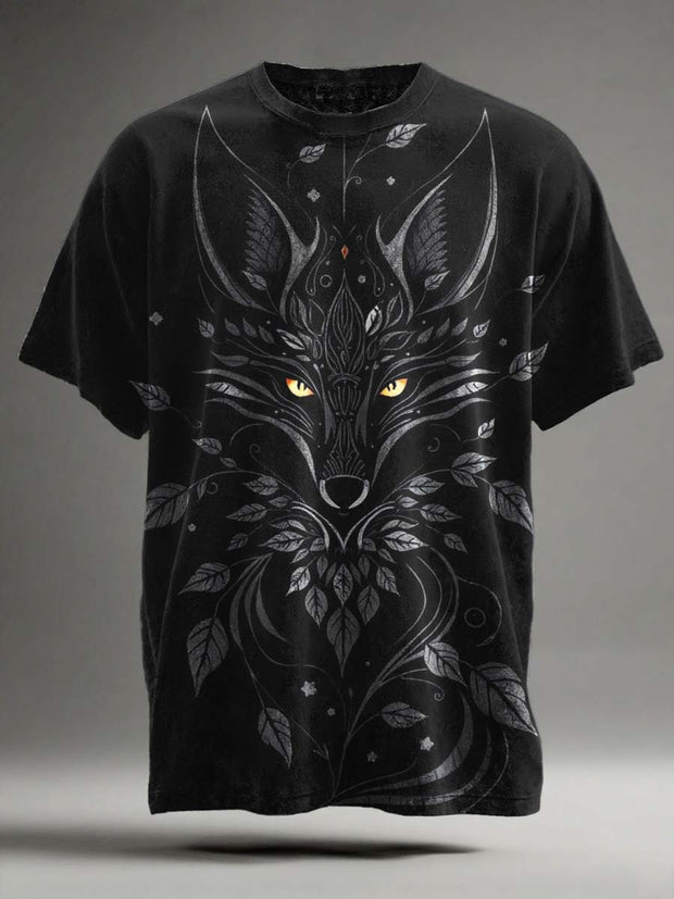 Magic Night Fox Print Casual Short Sleeve T-Shirt
