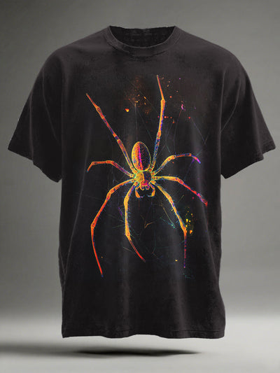Halloween Colorful Spider Print Casual Short Sleeve T-Shirt