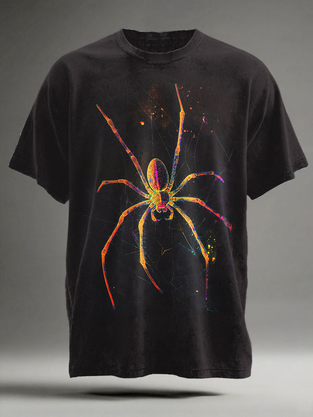 Halloween Colorful Spider Print Casual Short Sleeve T-Shirt