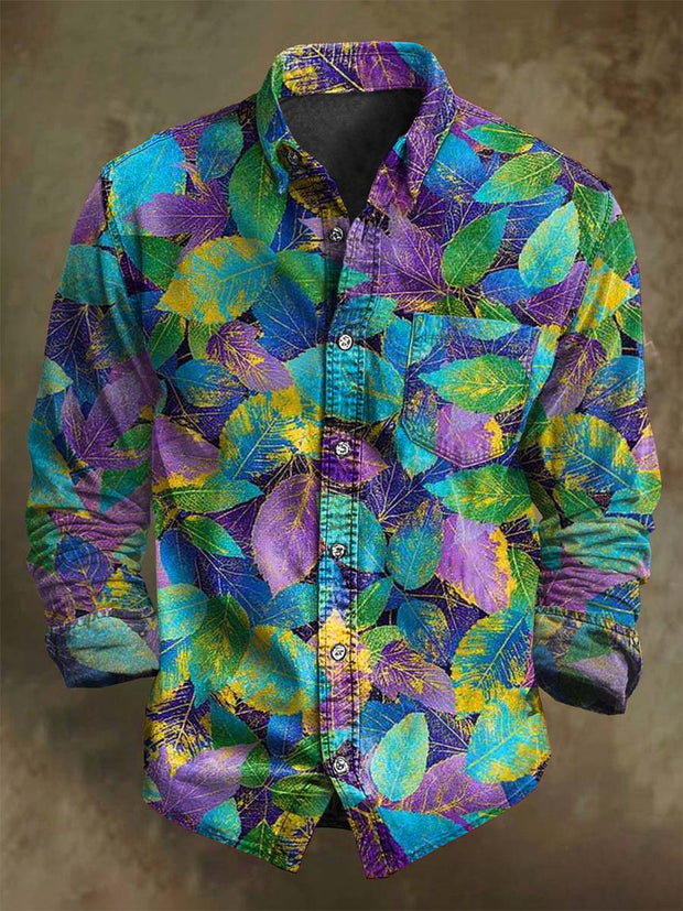 Colorful Maple Leaf Print Casual Long Sleeve Shirt