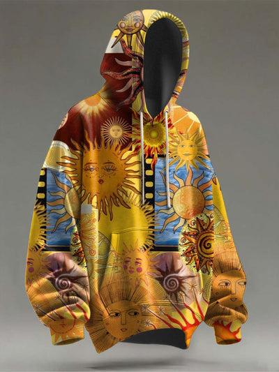 Abstract Sun Print Casual Hooded Sweatshirt