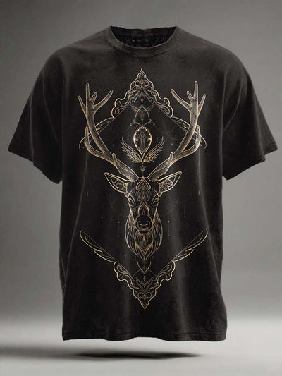 Magic Reindeer Print Casual Short Sleeve T-Shirt