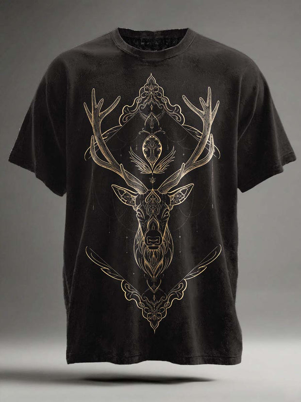 Magic Reindeer Print Casual Short Sleeve T-Shirt