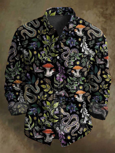 Dark Mushroom Snake Print Casual Long Sleeve Shirt