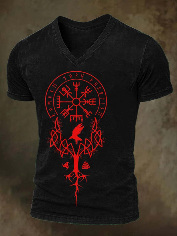 Viking Totem Print Casual Short Sleeve T-Shirt