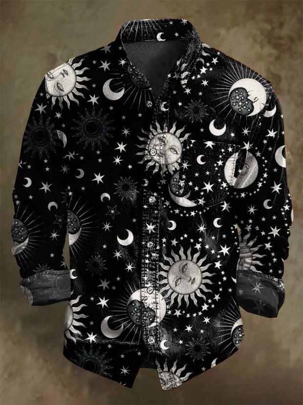 Galaxy Sun Moon Print Casual Long Sleeve Shirt