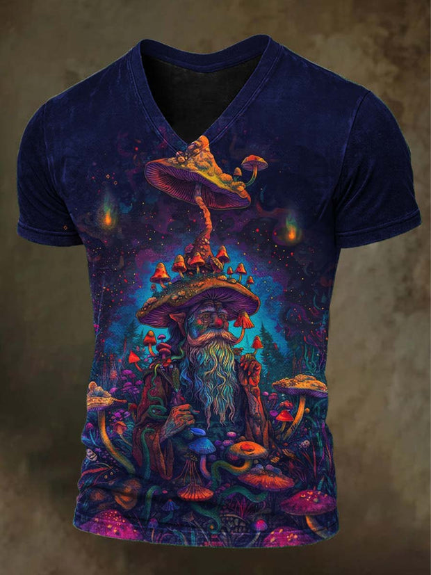 Abstract Mushroom Man Print Casual Short Sleeve T-Shirt