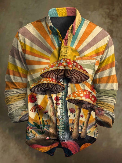 Halloween Psychedelic Mushroom Print Casual Long Sleeve Shirt
