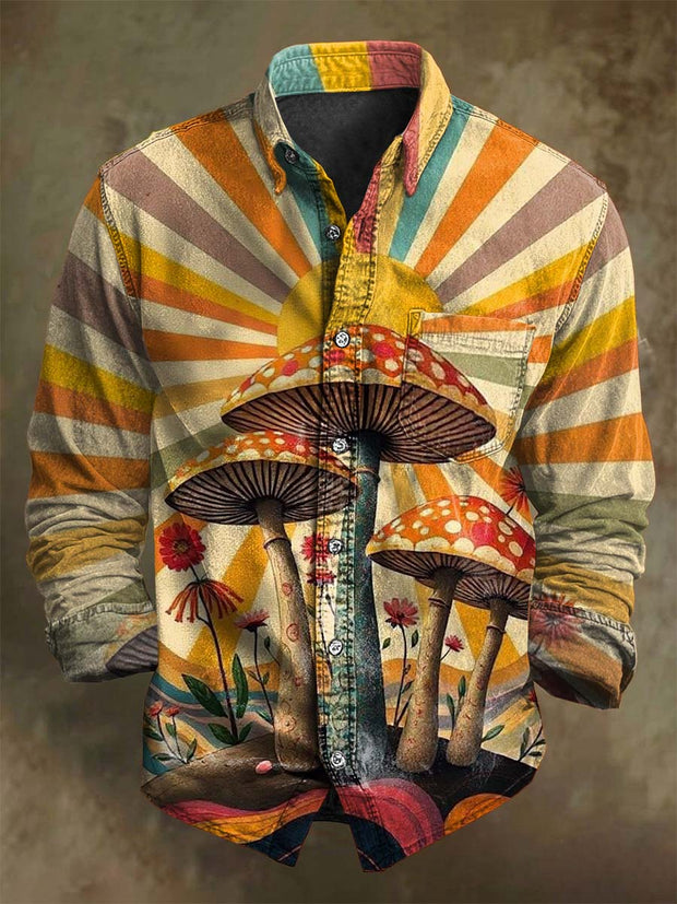 Halloween Psychedelic Mushroom Print Casual Long Sleeve Shirt