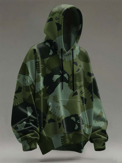 Abstract Camo Skull Print Casual Hooded Sweatshirt