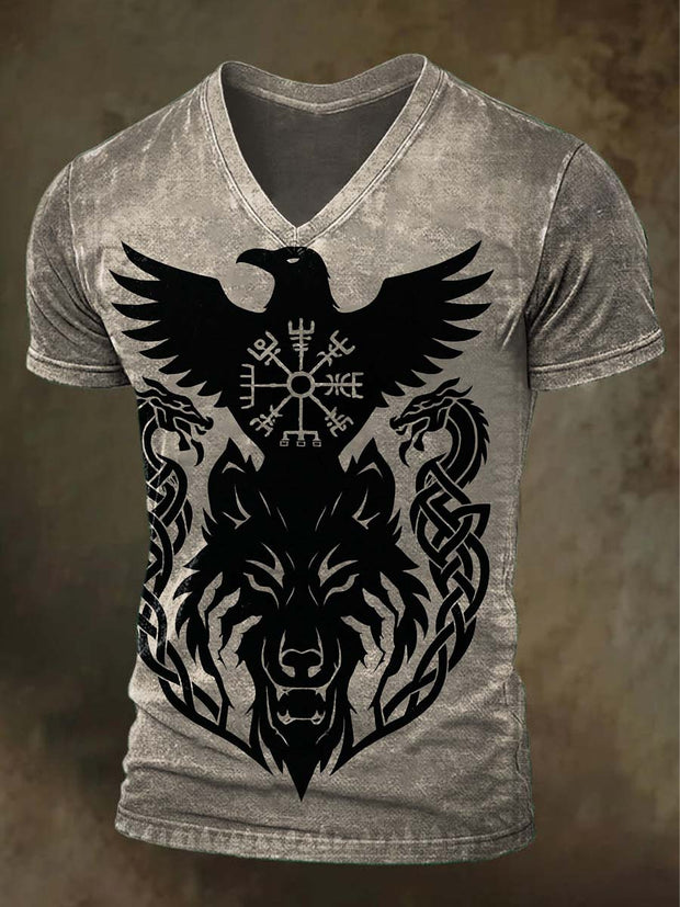 Viking Totem Print Casual Short Sleeve T-Shirt