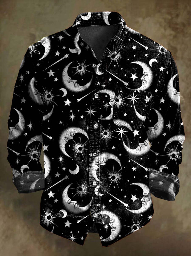 Galaxy Sun Moon Print Casual Long Sleeve Shirt