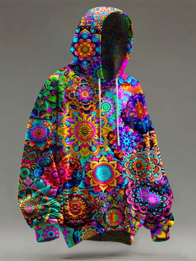 Vintage Mandala Floral Print Casual Hooded Sweatshirt