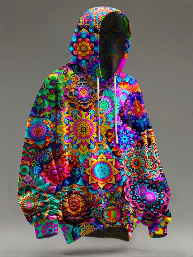 Vintage Mandala Floral Print Casual Hooded Sweatshirt