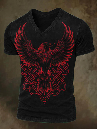 Vintage Viking Bird Print Casual Short Sleeve T-Shirt