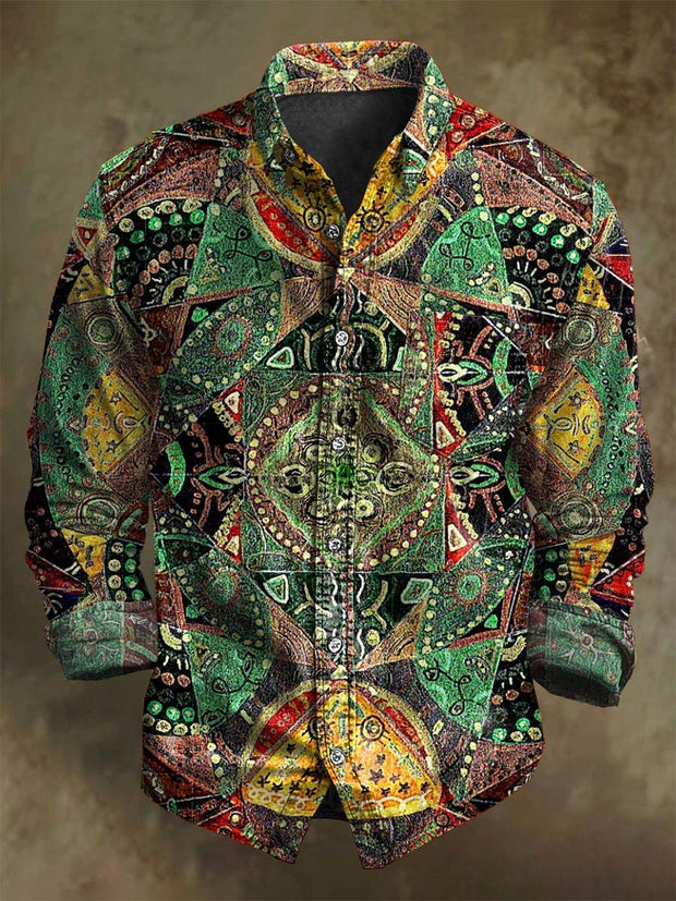 Vintage Tribal Print Casual Long Sleeve Shirt