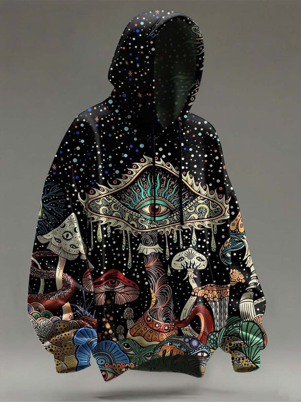 Dark Mushroom Print Casual Hooded Sweatshirt