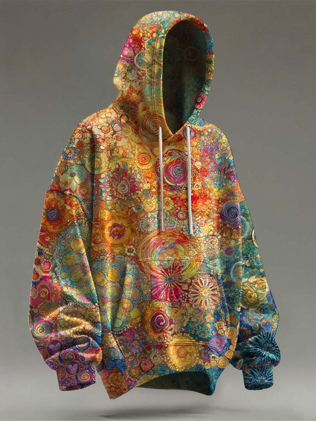 Colorful Abstract Floral Print Casual Hooded Sweatshirt