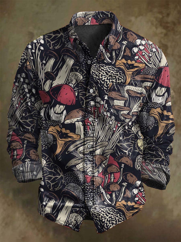 Halloween Mushroom Print Casual Long Sleeve Shirt