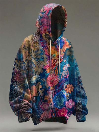 Colorful Abstract Floral Print Casual Hooded Sweatshirt