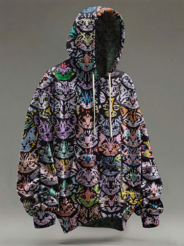 Halloween Cat Print Casual Hooded Sweatshirt