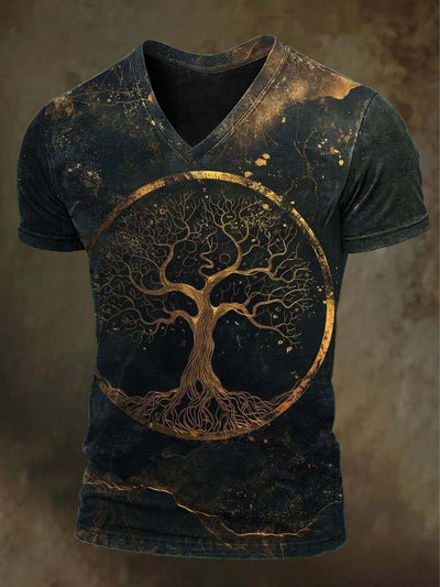 Vintage Tree of Life Print Casual Short Sleeve T-Shirt