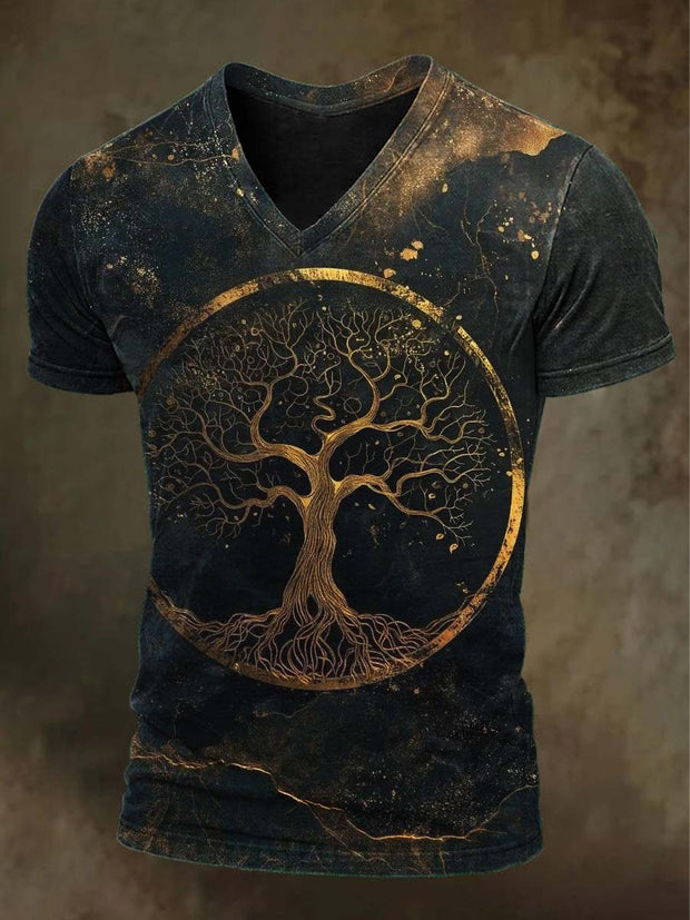 Vintage Tree of Life Print Casual Short Sleeve T-Shirt