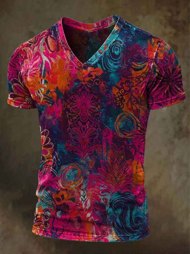 Vintage Floral Print Casual Short Sleeve T-Shirt