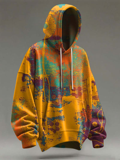 Abstract Colorblock Art Print Casual Hooded Sweatshirt