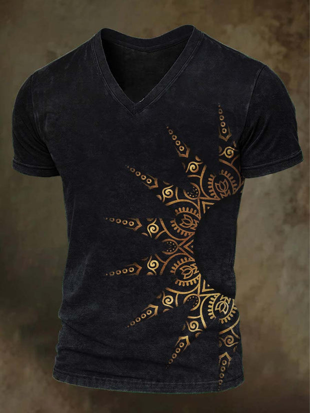 Vintage Totem Print Casual Short Sleeve T-Shirt
