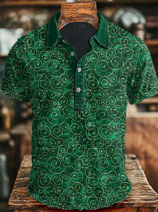 Vintage Spiral Print Casual Short Sleeve Polo Shirt