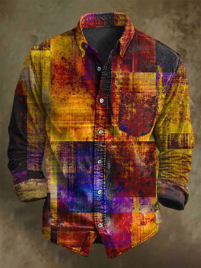 Vintage Aged Color Clash Art Print Casual Long Sleeve Shirt