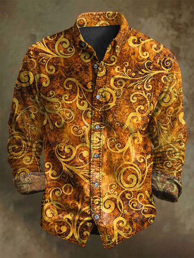 Vintage Floral Print Casual Long Sleeve Shirt
