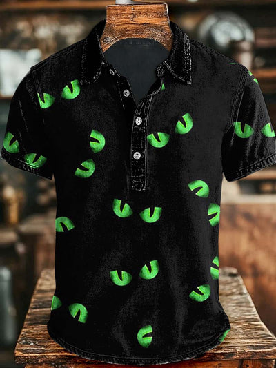 Halloween Black Cat Eye Print Casual Short Sleeve Polo Shirt