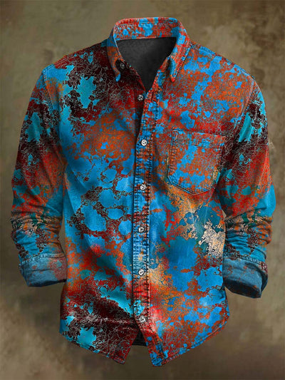 Vintage Aged Color Clash Art Print Casual Long Sleeve Shirt