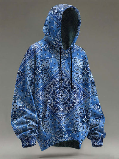 Vintage Ethnic Floral Print Casual Hooded Sweatshirt